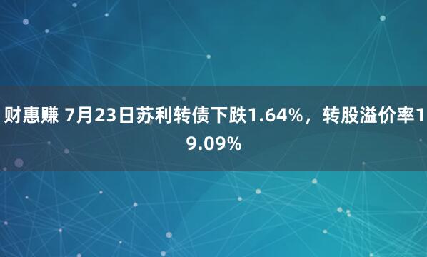 财惠赚 7月23日苏利转债下跌1.64%，转股溢价率19.09%